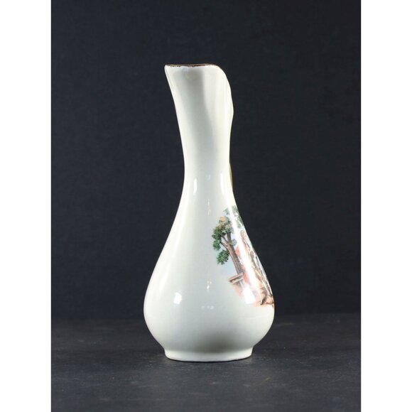 Hand Painted Pitcher Colonial Scene Gilded Accents 6.5" Japan 1950s GC - Picture 7 of 9